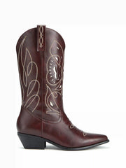 POINTED-TOE EMBROIDERED KNEE HIGH BOOTS