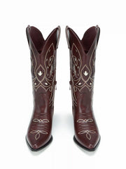 POINTED-TOE EMBROIDERED KNEE HIGH BOOTS