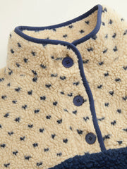 Fleece Stand Collar Two Tone Patchy Drawstring Oversized Sweatshirt
