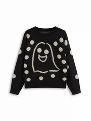 Knit Wool-blend Round Neckline Polka Dot Ghost Oversized Top Curve & Plus