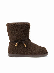 ROUND-TOE FUZZY ANKLE BOOTS