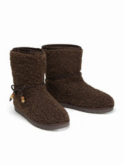ROUND-TOE FUZZY ANKLE BOOTS