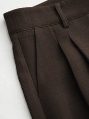 Mid Rise Pleated Wide Leg Trousers