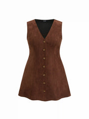 Suede V-neck Button Knotted Mini Dress Curve & Plus