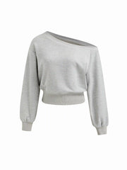 Terry Asymmetrical Neck Long Sleeve Sweatshirt