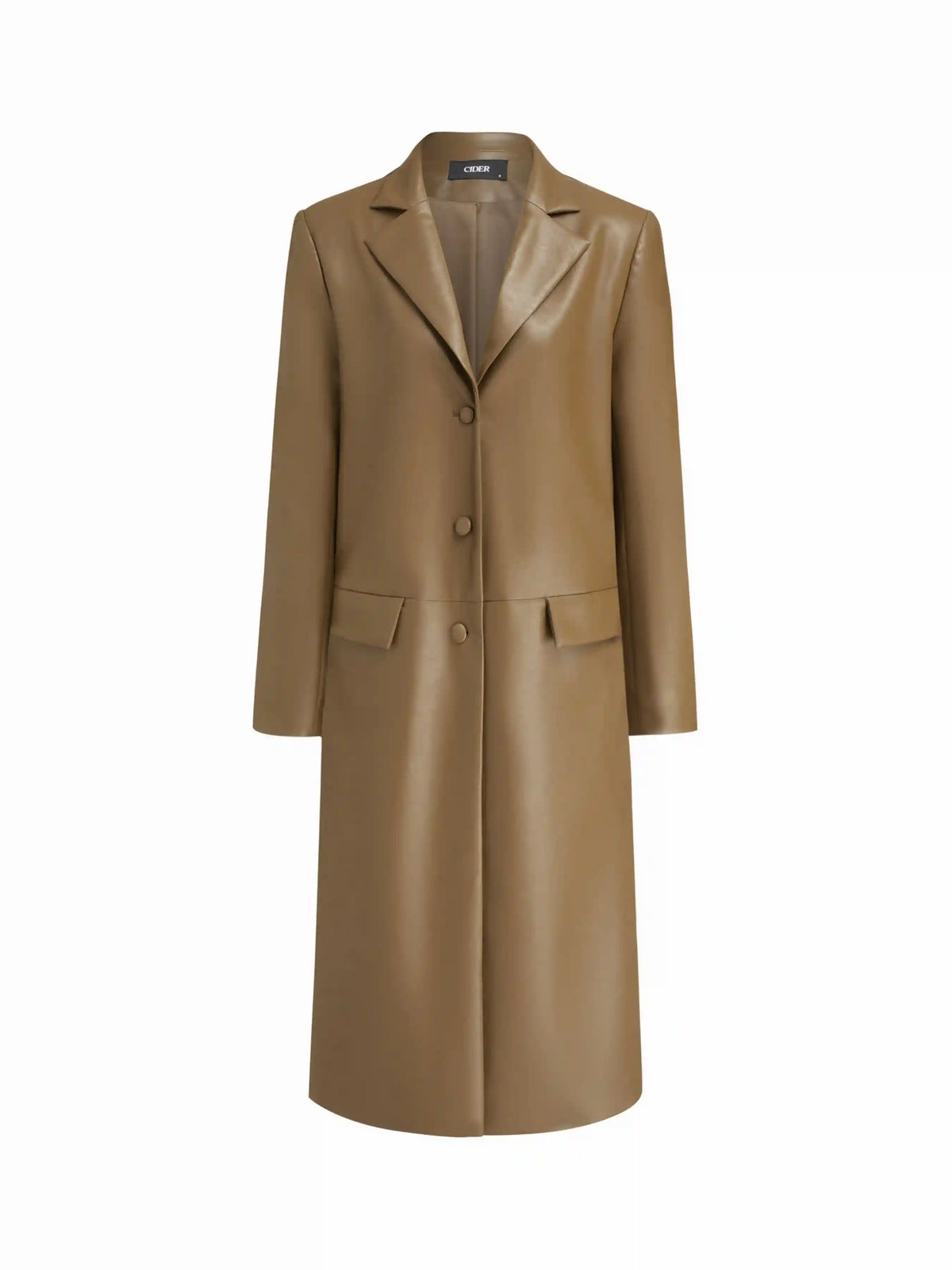 Faux Leather Notched Collar Button Oversized Longline Coat