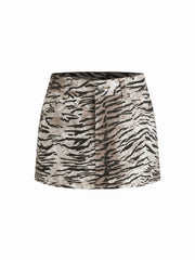 Stretch Cider Denim Low Rise Zebra Striped Print A-line Mini Skirt