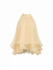 Halter Neckline Knotted Layered Ruffle Hem Blouse
