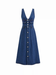 Cider Denim V-neck Button Maxi Dress