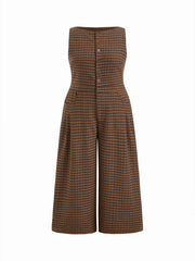 Wool-look Boat Neck Tartan Pleated Jumpsuit Curve & Plus