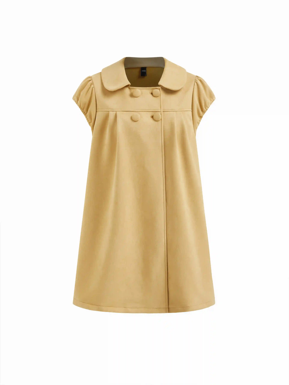 Suede Collar Puff Short Sleeve Button Mini Dress