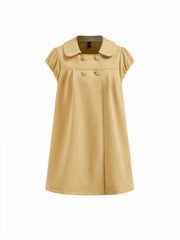 Suede Collar Puff Short Sleeve Button Mini Dress
