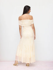 Mesh Floral Off-shoulder Ruched Mermaid Maxi Dress