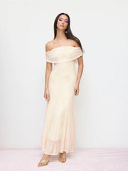Mesh Floral Off-shoulder Ruched Mermaid Maxi Dress