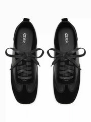 LACE-UP FAUX SUEDE & FAUX LEATHER SNEAKERS