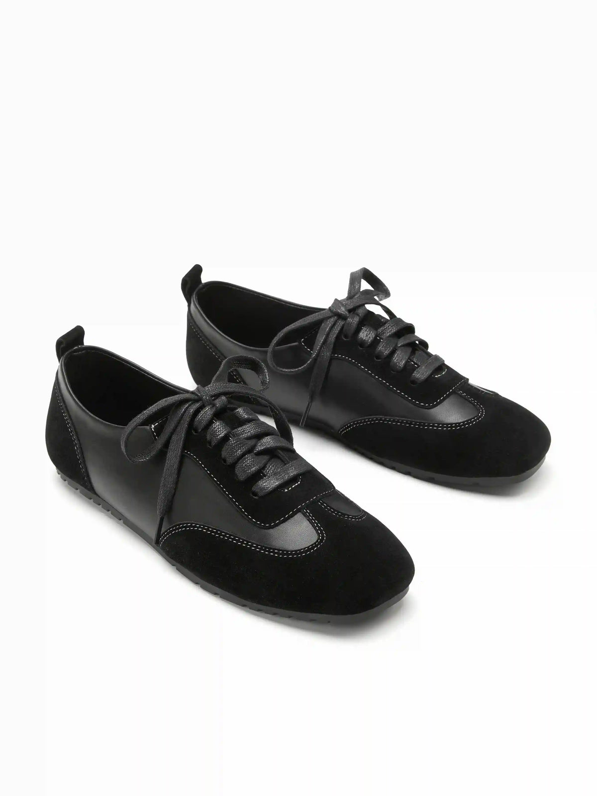 LACE-UP FAUX SUEDE & FAUX LEATHER SNEAKERS