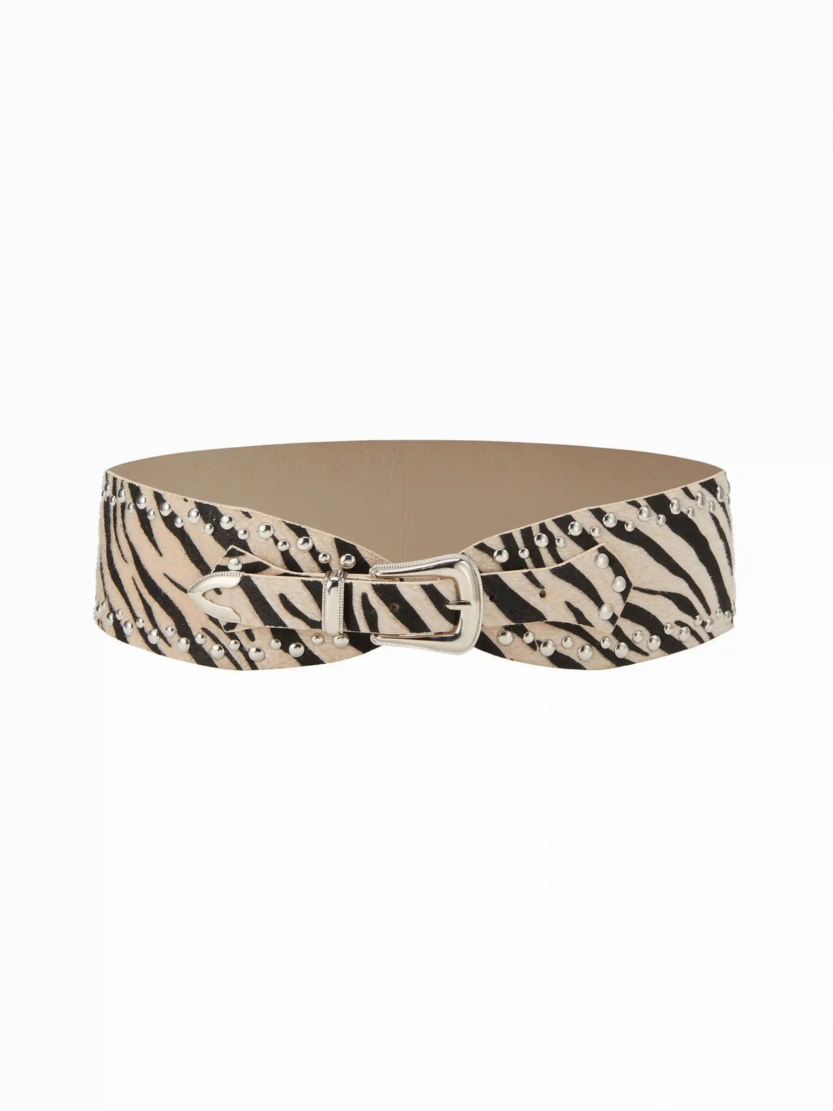 ZEBRA PRINT STUDDED BUCKLE BELT