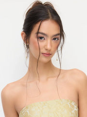 ZIRCON FLORAL & HEART CHAIN DROP EARRINGS