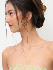 ZIRCON FLORAL & HEART CHAIN DROP EARRINGS
