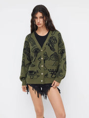 Knit V-neck Mushroom Graphic Cardigan