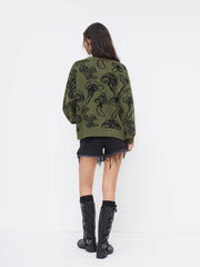 Knit V-neck Mushroom Graphic Cardigan