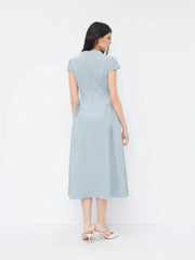 High Neck Ruffle Zipper Midi Dress
