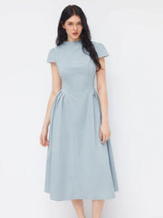High Neck Ruffle Zipper Midi Dress