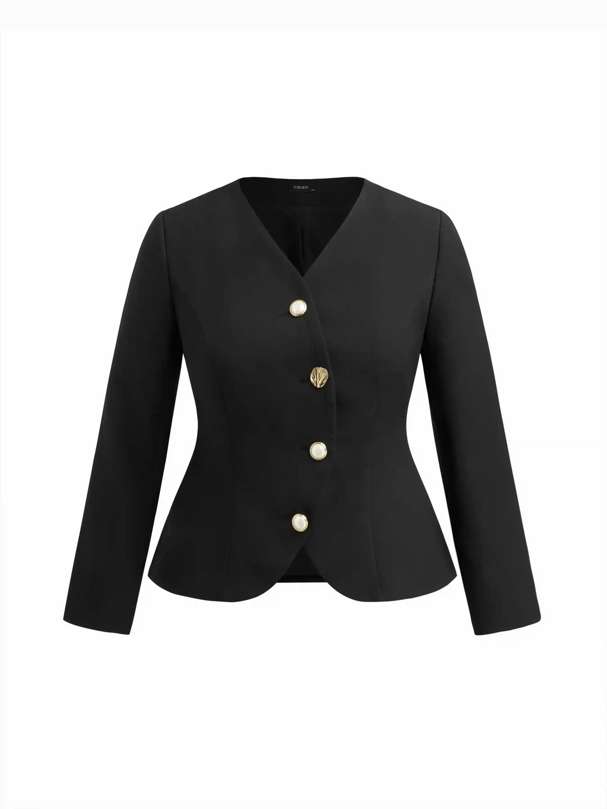 V-neck Asymmetrical Button Long Sleeve Blazer Curve & Plus