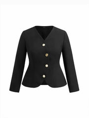V-neck Asymmetrical Button Long Sleeve Blazer Curve & Plus