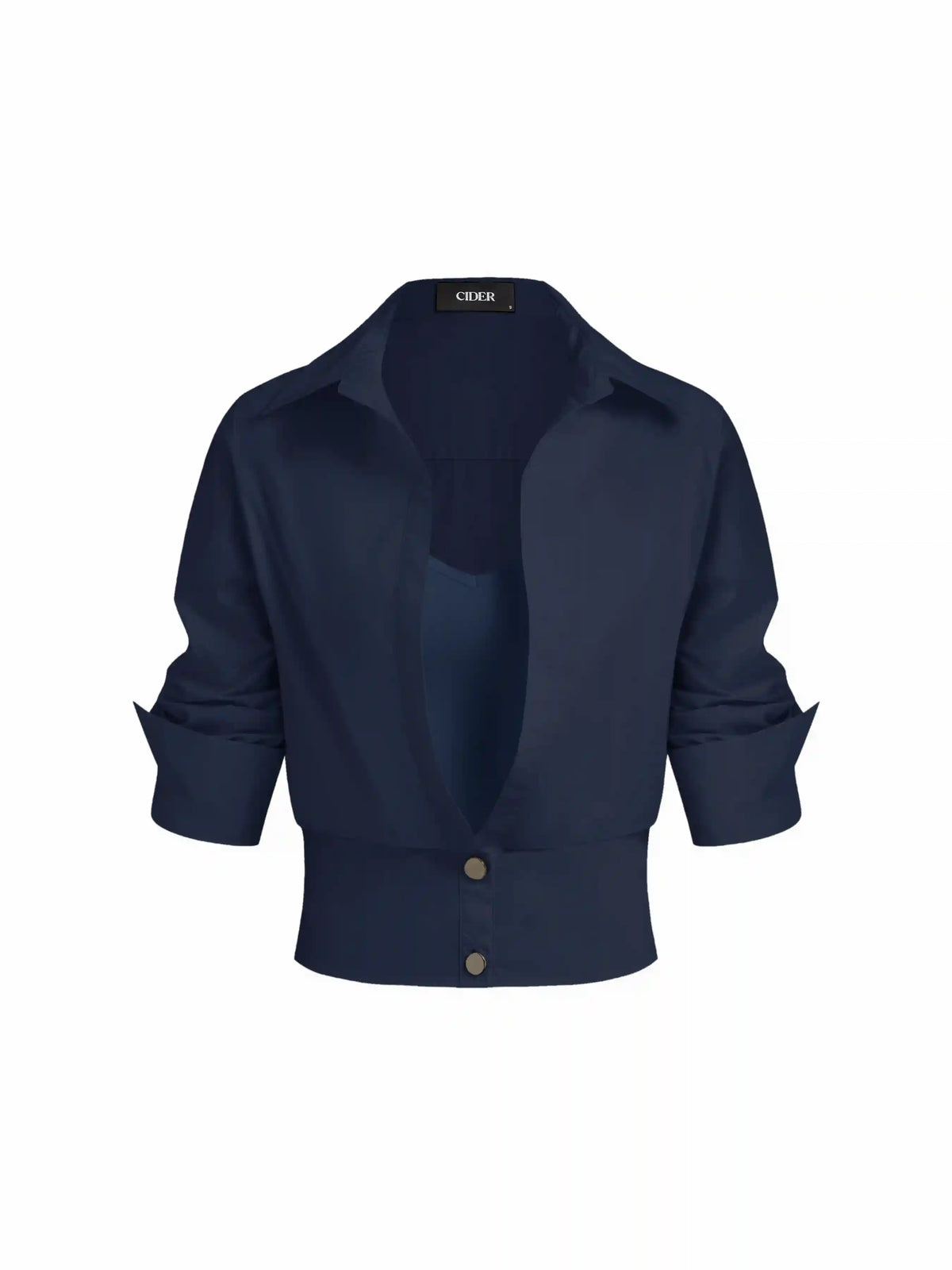 Cotton Collar Mid-length Sleeve Shirt with Cami Top