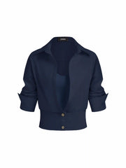 Cotton Collar Mid-length Sleeve Shirt with Cami Top