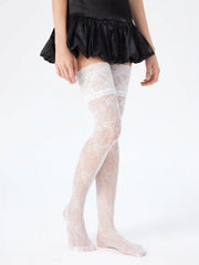 FLORAL JACQUARD LACE TRIM OVER THE KNEE SOCKS