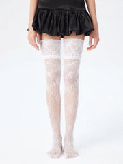 FLORAL JACQUARD LACE TRIM OVER THE KNEE SOCKS