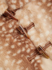 Faux Shearling Collar Deer Print Toggle Button Short Sleeve Jacket
