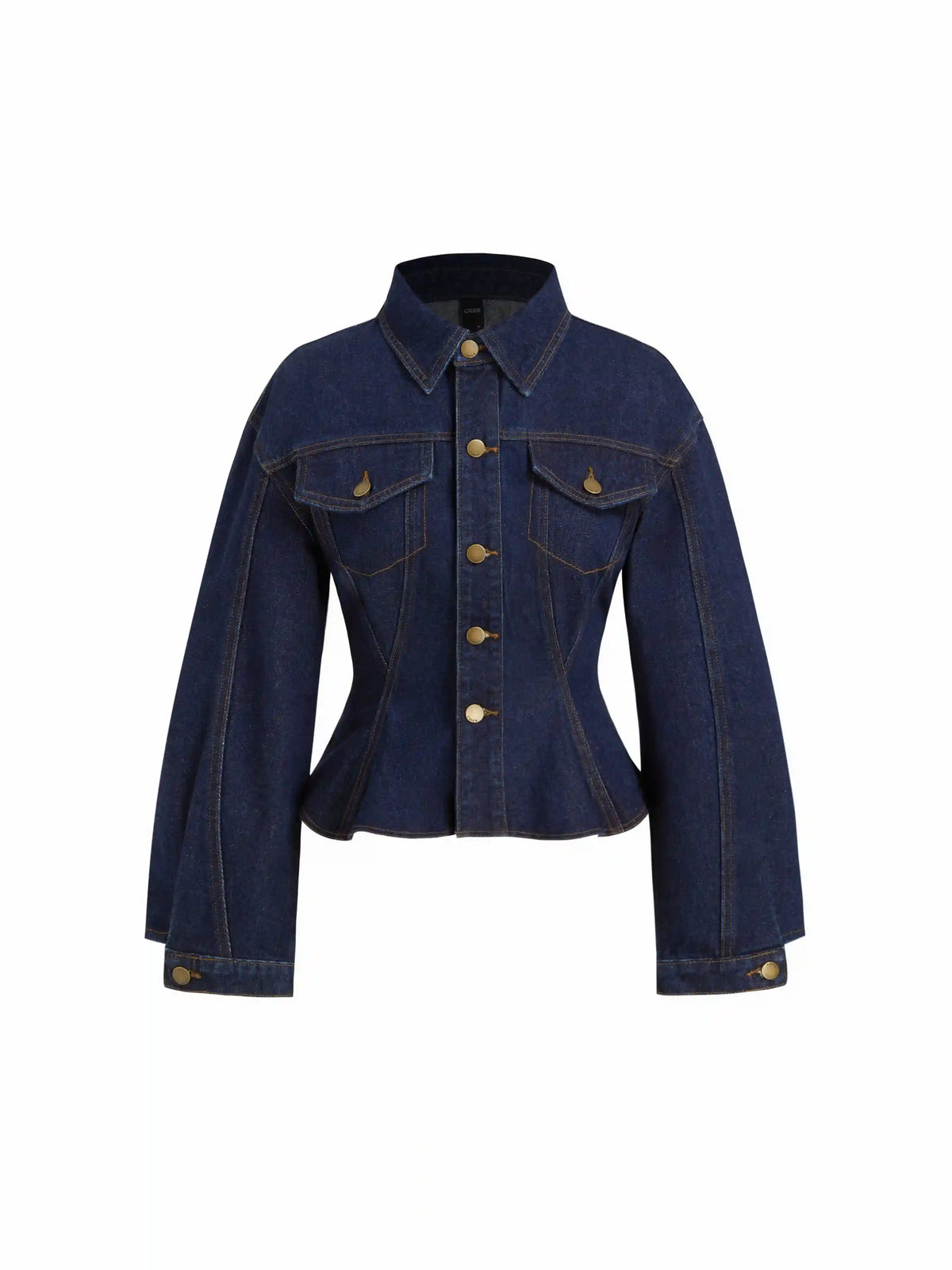Denim Collar Button Cinched Waist Jacket