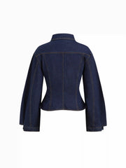 Denim Collar Button Cinched Waist Jacket