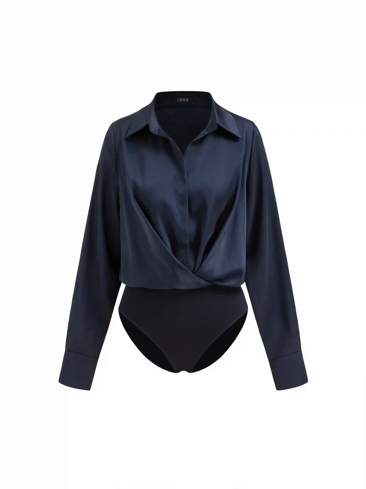 Satin Collar Long Sleeve Wrap Shirt Bodysuit