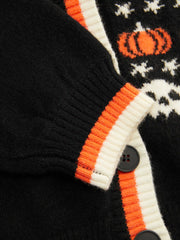 Knit V-neck Star Pumpkin Ghost Contrasting Binding Oversized Cardigan