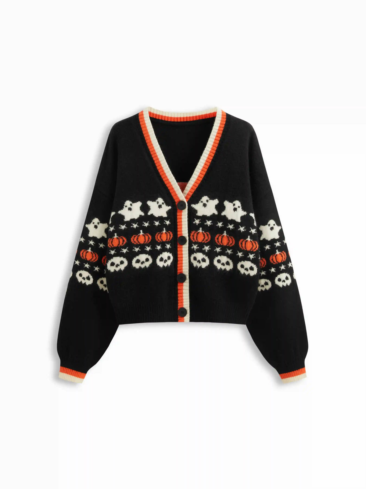 Knit V-neck Star Pumpkin Ghost Contrasting Binding Oversized Cardigan