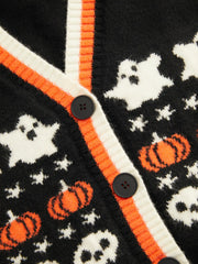 Knit V-neck Star Pumpkin Ghost Contrasting Binding Oversized Cardigan