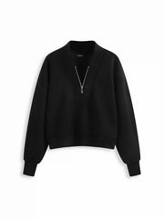 V-neck Solid Half Zip Sweatshirt
