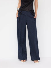 Striped Low Rise Buckle Wide Leg Trousers
