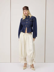 Denim Collar Button Cinched Waist Jacket