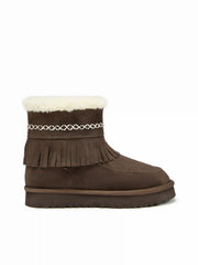 FAUX SUEDE FRINGED & FUZZY ANKLE BOOTS