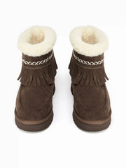FAUX SUEDE FRINGED & FUZZY ANKLE BOOTS