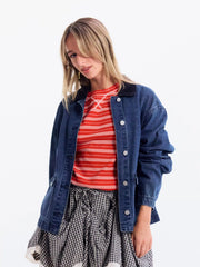 Collar Long Sleeve Oversized Denim Jacket