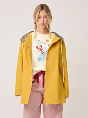 Two Tone Cotton-blend Hooded Plaid Drawstring Oversized Trench Coat