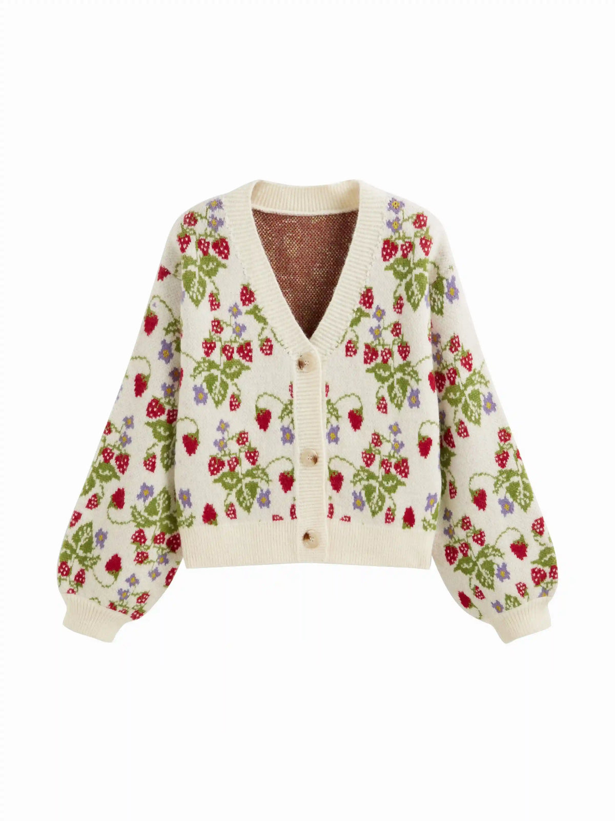 Knit V-neck Strawberry Button Oversized Cardigan