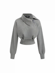 Asymmetrical Neck Long Sleeve Cinched Waist Sweatshirt