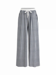 U-neckline Cami Top & Mid Rise Gingham Lace Drawstring Wide Leg Trousers Loungewear Set